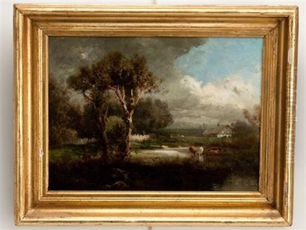 Landscape With Cattle In Stream Oil Painting by Patrick Vincent Berry