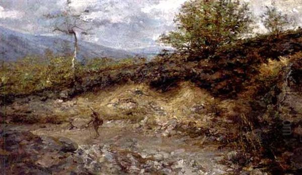 A Figure In A Mountain Landscape (+ Another Similar; Pair) Oil Painting by Stefano Bersani