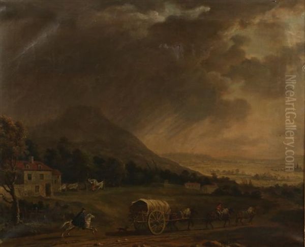 Charrette Et Cavalier Dans Un Paysage Oil Painting by Jacques Bertaux