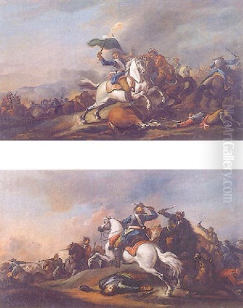 Choc De Cavalerie Oil Painting by Jacques Bertaux