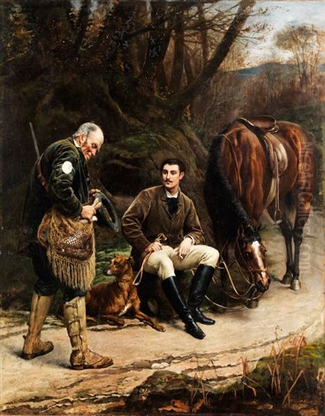 Junger Reiter Und Alter Jager Oil Painting by Hippolyte-Dominique Berteaux