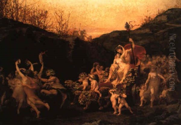 A Bacchanalian Procession Oil Painting by Hippolyte-Dominique Berteaux