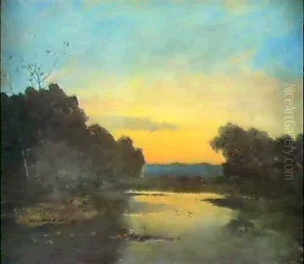 Palude Al Tramonto Oil Painting by Luigi Bertelli