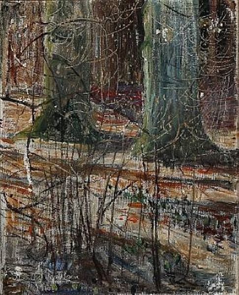 Forest Scenes (2 Works, 1 Lrgr) Oil Painting by Aage Bertelsen