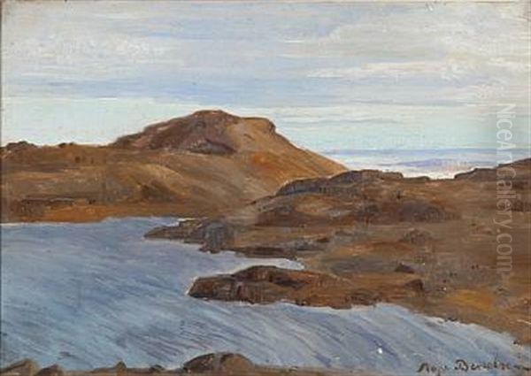 So Til Fjelds Naer Havnen Oil Painting by Aage Bertelsen