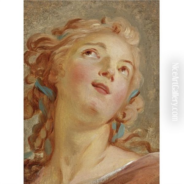 Head Of A Young Woman Looking Up Oil Painting by Jean-Simon Berthelemy