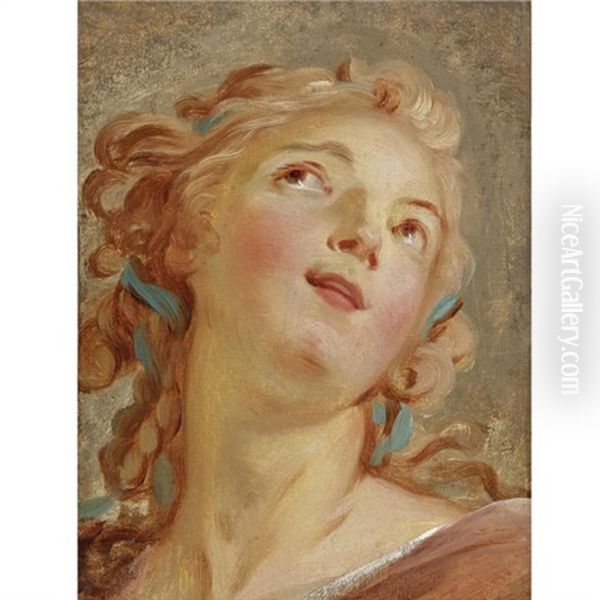 Head Of A Young Woman Looking Up Oil Painting by Jean-Simon Berthelemy