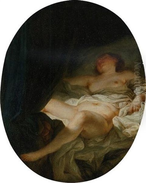 A Sleeping Nude Oil Painting by Jean-Simon Berthelemy