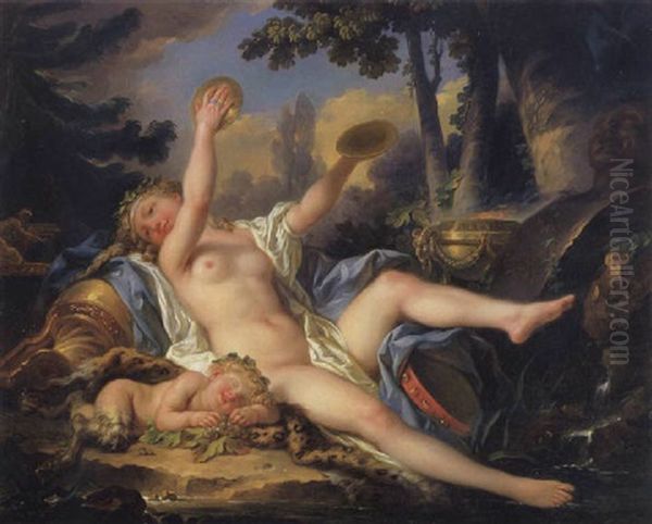 Reclining Bacchante Playing The Cymbals Oil Painting by Jean-Simon Berthelemy