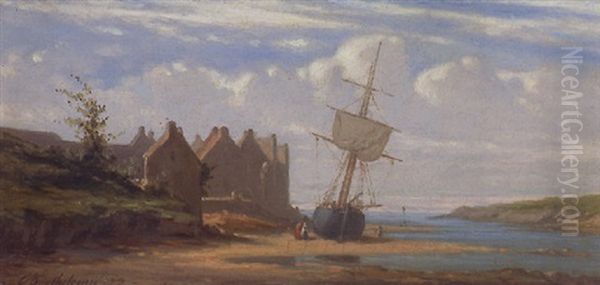 Segelschiff Im Hafen Von Conquet Oil Painting by Pierre Emile Berthelemy