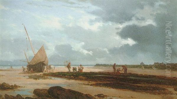 Beach Scene Oil Painting by Pierre Emile Berthelemy