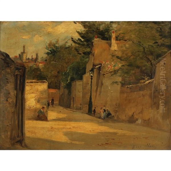 Town Scene Oil Painting by Eugene Berthelon