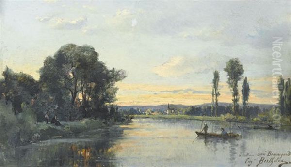 Flusslandschaft Im Abendlicht Oil Painting by Eugene Berthelon