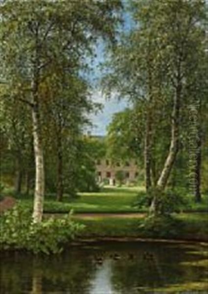 View From The Garden Near Langkildegard, Denmark Oil Painting by Christian Bernh. Severin Berthelsen