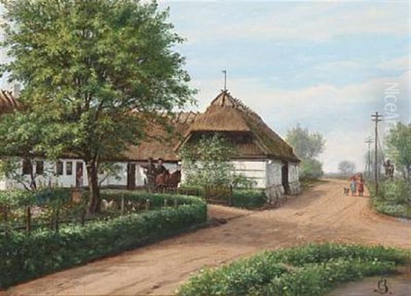 Summer Idyll In The Countryside With A Whitewashed Farmhouse Oil Painting by Christian Bernh. Severin Berthelsen