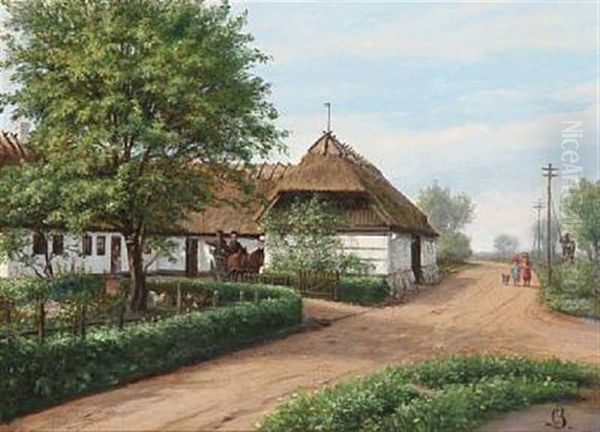 Summer Idyll In The Countryside With A Whitewashed Farmhouse Oil Painting by Christian Bernh. Severin Berthelsen