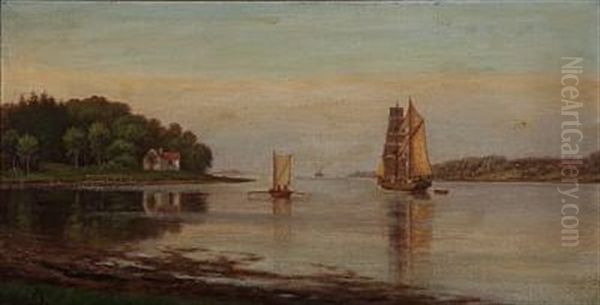 Coastal Scenes From Svendborgsund, Denmark (+ Another; Pair) Oil Painting by Christian Bernh. Severin Berthelsen