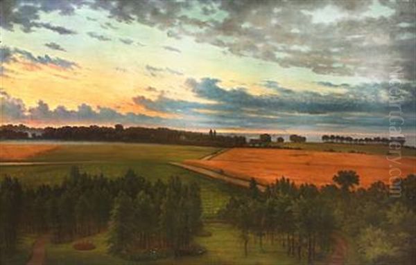 Swedish Countryside In The Early Morning Oil Painting by Christian Bernh. Severin Berthelsen