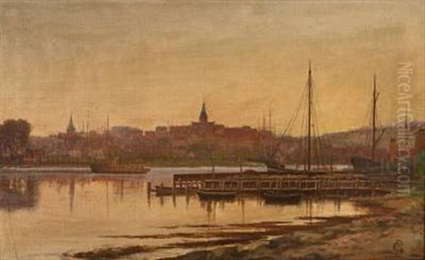 View From Svendborg, Denmark Oil Painting by Christian Bernh. Severin Berthelsen