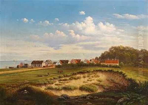 Fiskerlejet Sletten Ved Humlebaek Oil Painting by Christian Bernh. Severin Berthelsen