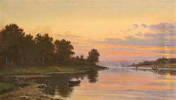 Solnedgang Over En Bugt Oil Painting by Christian Bernh. Severin Berthelsen