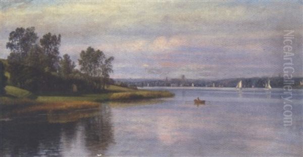 Udsigt Over Kolding Fjord Oil Painting by Christian Bernh. Severin Berthelsen