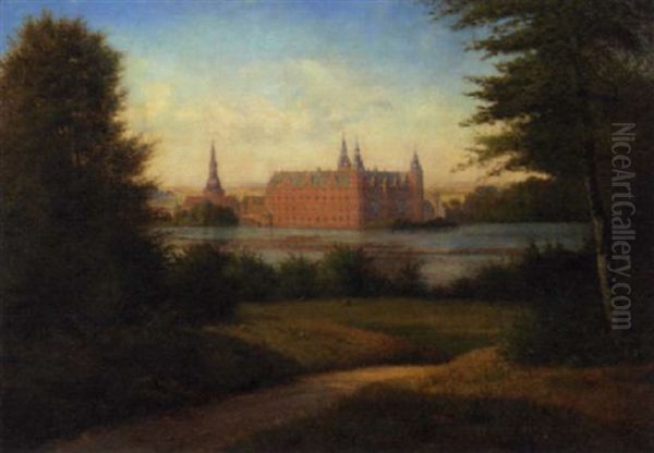 A Danish Summer Palace Oil Painting by Christian Bernh. Severin Berthelsen