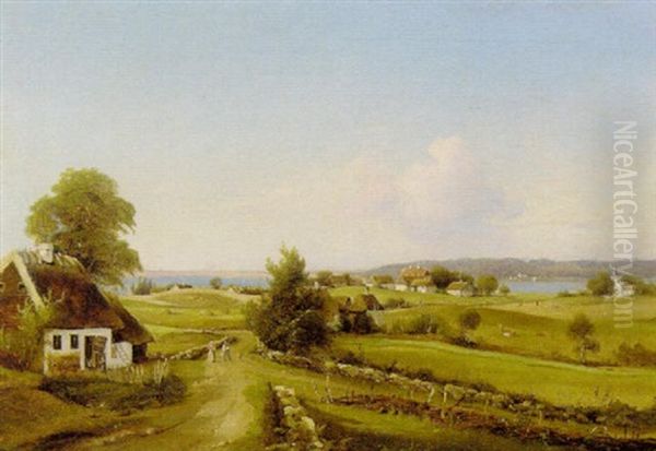 Udsigt Over Esrum So Med Fredensborg Slot Oil Painting by Christian Bernh. Severin Berthelsen