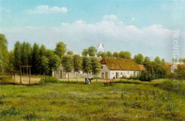 Landsbyen Nr. Lyndelse Pa Fyn, Hvor Komponisten Carl Nielsens Barndomshjem Ligger Oil Painting by Christian Bernh. Severin Berthelsen