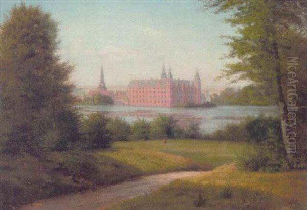 Udsigt Mod Frederiksborg Slot Oil Painting by Christian Bernh. Severin Berthelsen