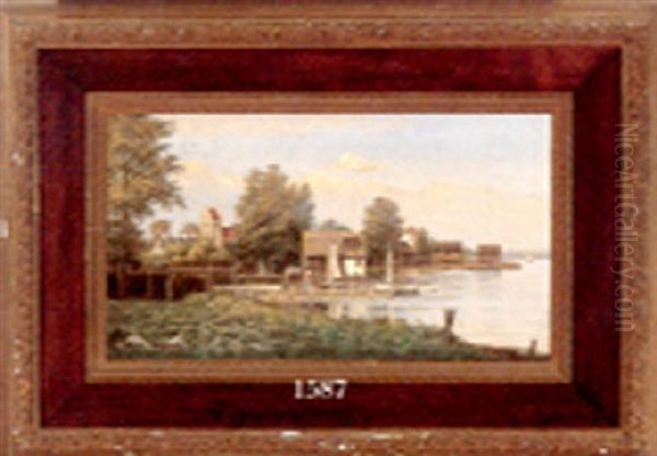 Kystparti Med Landsby Oil Painting by Christian Bernh. Severin Berthelsen