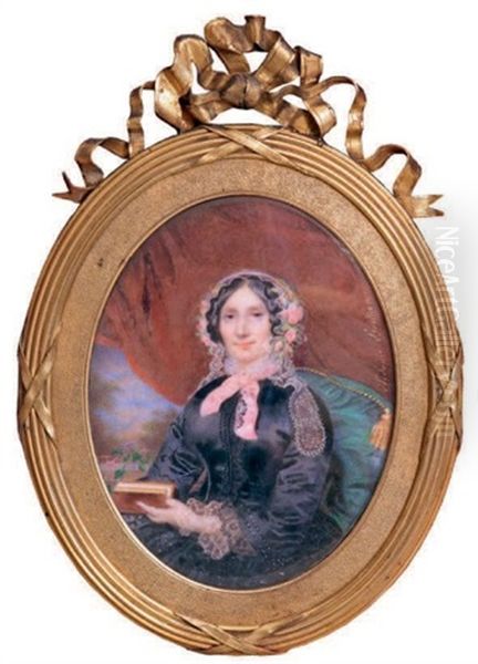 Portrait De Femme En Robe Noire, Un Ruban Rose Sous Sa Coiffe De Dentelle: Sophie Boullaire Ep. Noel Nicolas Boucher St Remy Oil Painting by Sidonie Berthon (Mademoiselle)