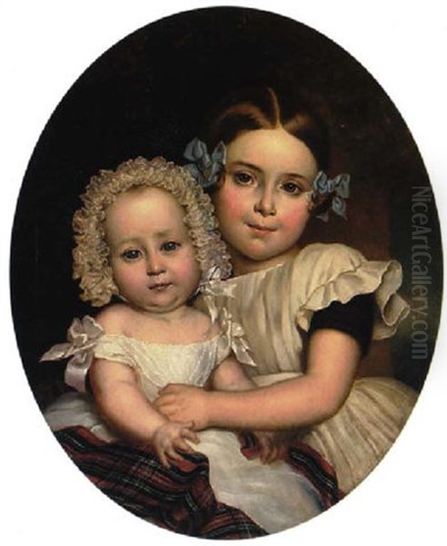 Portrait Of Two Children Oil Painting by George Theodore Berthon