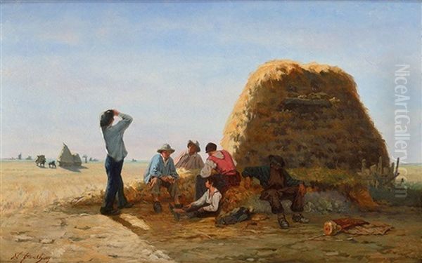 Le Repos Des Moissonneurs Oil Painting by Nicolas Berthon