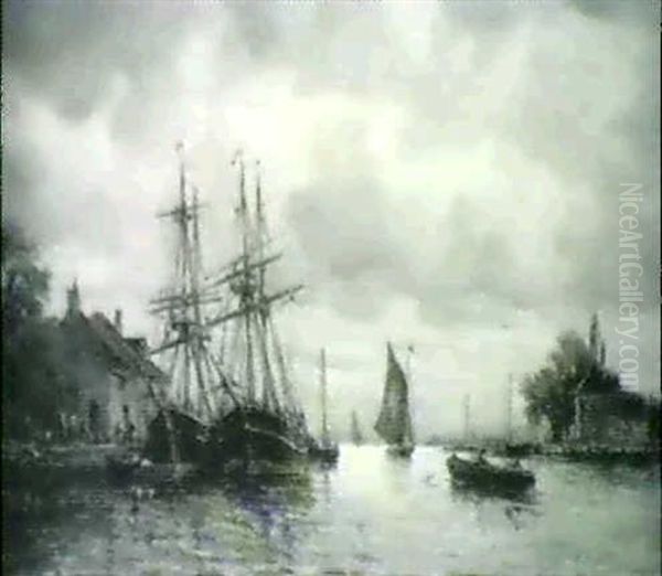 Barcas Junto A Un Pueblo Pesquero Oil Painting by Nicolas Berthon