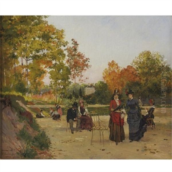 Promenade Au Jardin Oil Painting by Paul Berthon