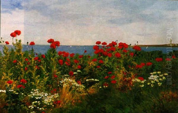 Coquelicots Et Marguerites En Bord De Mer Oil Painting by Paul Berthon