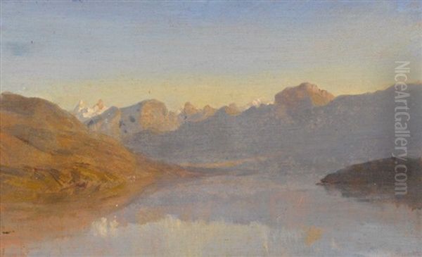 Seeansichten Mit Bergpanorama (pair) Oil Painting by Alfred Henri Berthoud