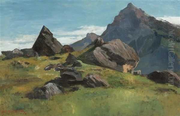 Mountain Landscape Oil Painting by Auguste Henry Berthoud