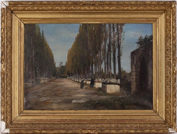 Allee De Peupliers, Paysage Anime Oil Painting by Auguste Henry Berthoud