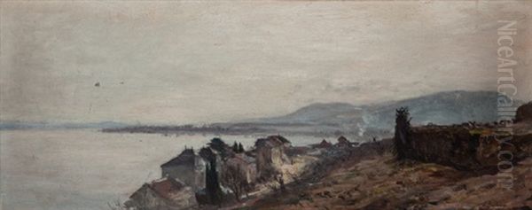 Vue Sur Le Lac De Neuchatel Depuis Hauterive Oil Painting by Auguste Henry Berthoud