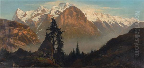 Blick Von Murren Auf Eiger, Monch Und Jungfrau Oil Painting by Auguste Henry Berthoud