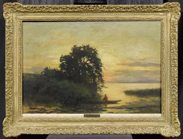 Landschaft Bei Neuchatel Mit Einem Fischerboot Oil Painting by Auguste Henry Berthoud