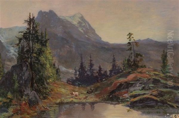 Grosse Scheidegg Im Abendlicht Oil Painting by Auguste Henry Berthoud