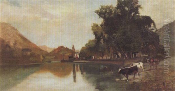 Lac De Choux Oil Painting by Auguste Henry Berthoud