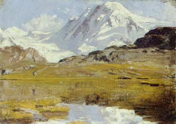 Schweizisk Bjergso Oil Painting by Auguste Henry Berthoud