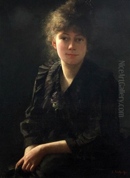 Portrait Of A Lady Wearing A Black Dress by Blanche Berthoud