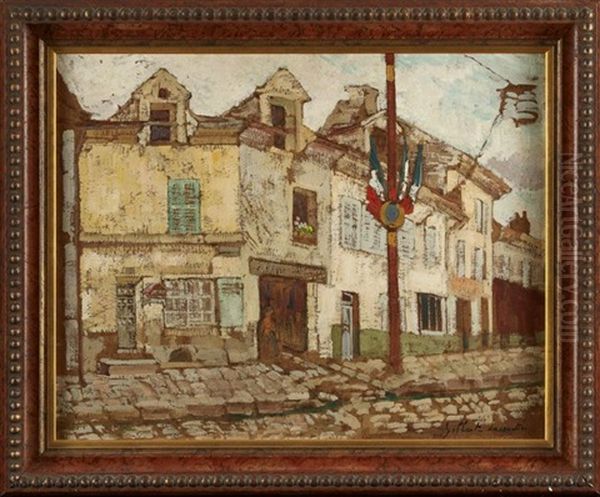 French Street Scene On Bastille Day Oil Painting by Paul-Francois Berthoud