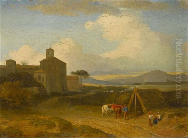 Italienische Landschaft Mit Kloster Oil Painting by Rodolphe Leon Berthoud