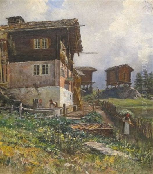 En Valais Oil Painting by Rodolphe Leon Berthoud